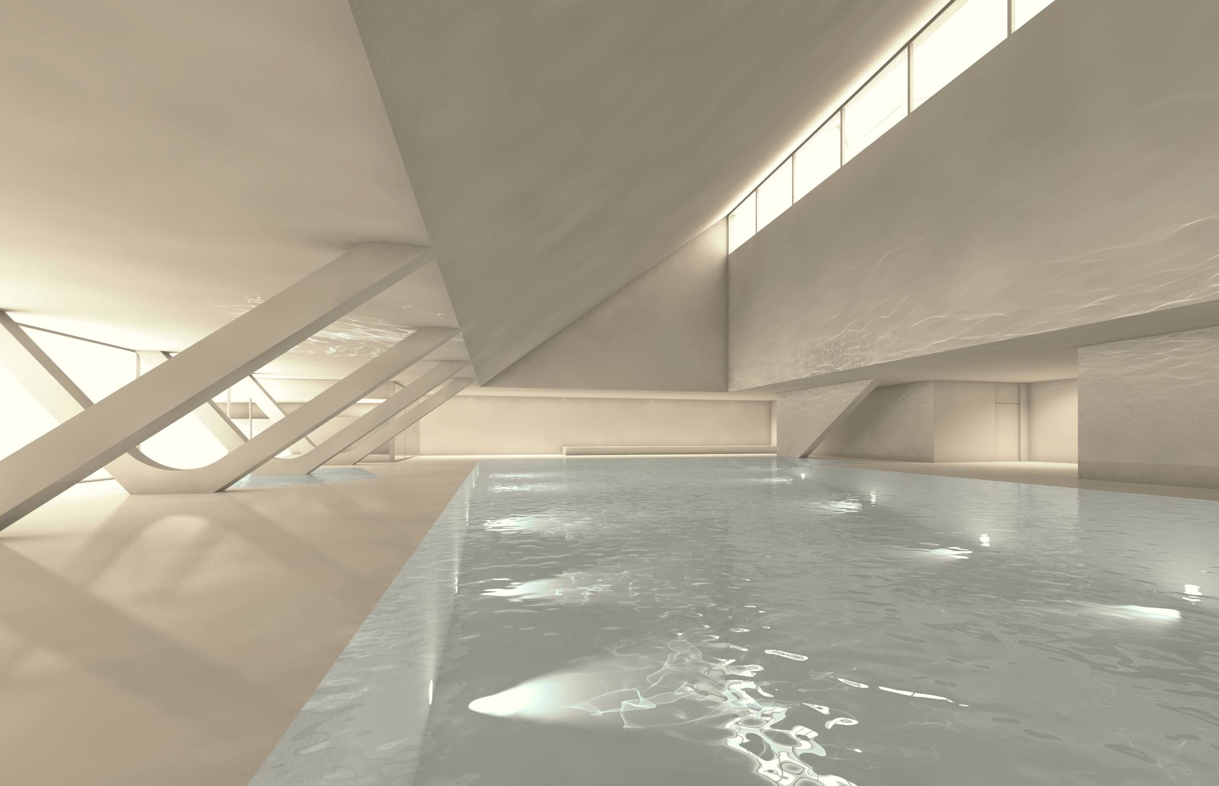 Schwimmhalle mit Seitenlicht und Nordlicht von oben